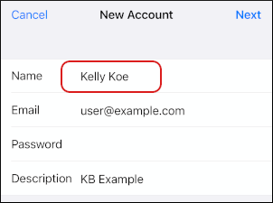 iOS - Add Mail Account - Name