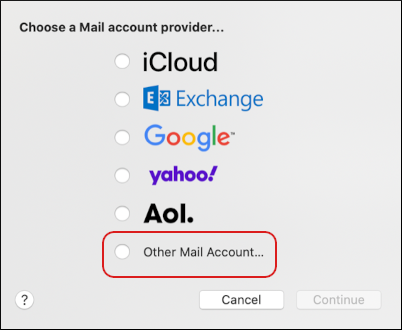 macOS - Mail - Choose provider