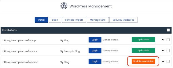 Softaculous - WordPress Manager - Updates available