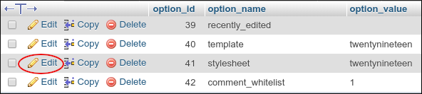 phpMyAdmin - Edit stylesheet value